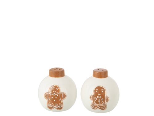 Kerstballen Peindu Dolomiet Wit met gingerbread decor, 2 stuks, compact en stijlvol