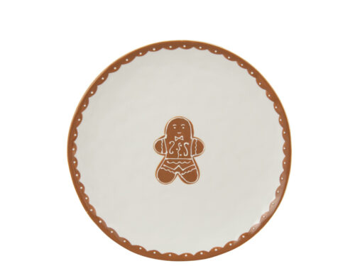Koekjesbord Haannella wit dolomiet met gingerbreadprint en decoratieve bruine rand