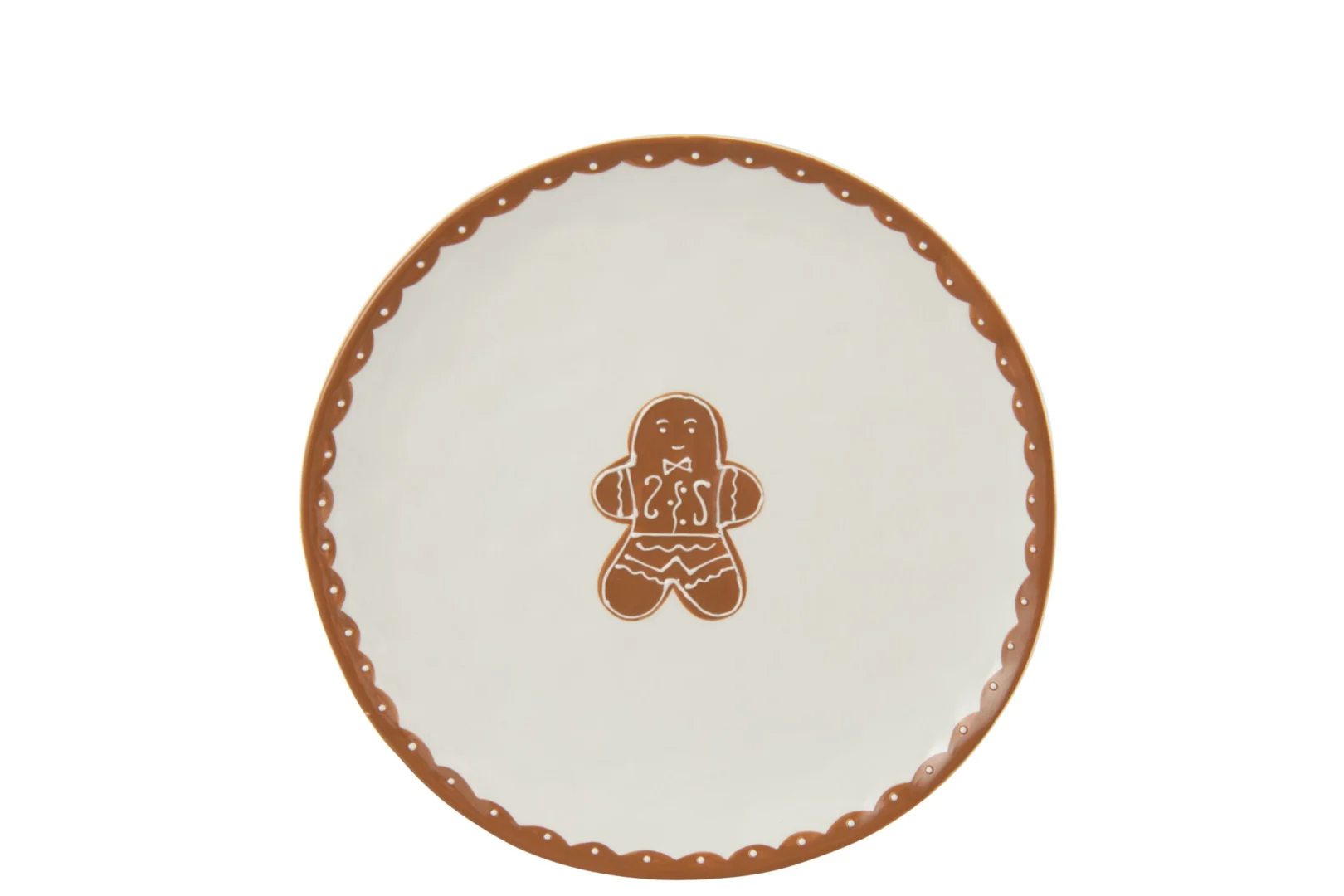 Koekjesbord Haannella wit dolomiet met gingerbreadprint en decoratieve bruine rand