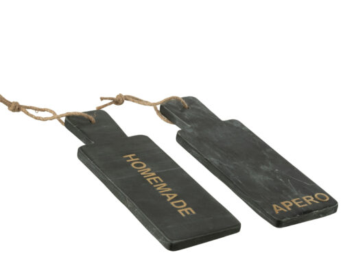 Kaasplank Grirnora marmer set van 2 met HOMEMADE en APERO, zwart met touwlus, 30 cm