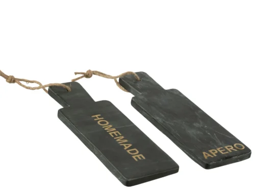 Kaasplank Grirnora marmer set van 2 met HOMEMADE en APERO, zwart met touwlus, 30 cm