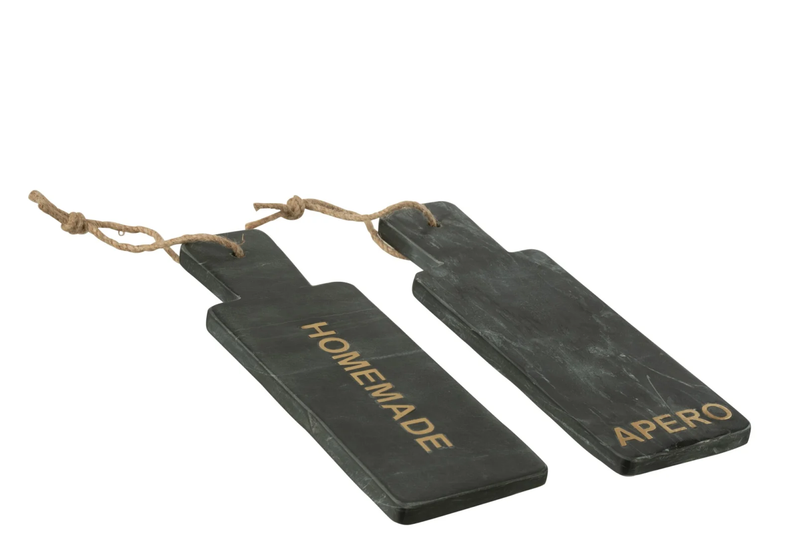 Kaasplank Grirnora marmer set van 2 met HOMEMADE en APERO, zwart met touwlus, 30 cm