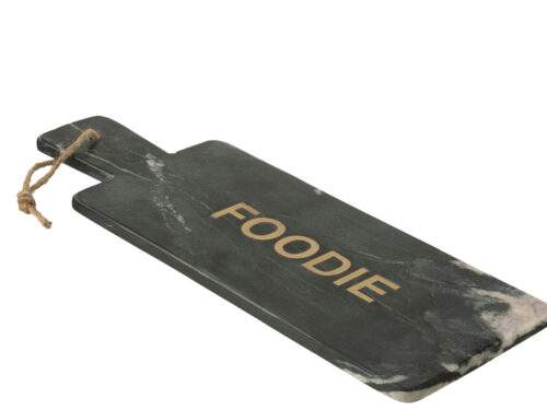Zwarte marmeren Kaasplank Kooken 48 cm met handvat en touwlus, luxe serveerplank voor hapjes
