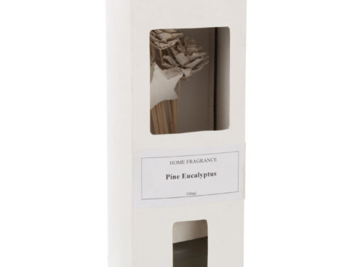 Geurstokjes Keltos Wit in witte verpakking met gedroogde bloemen, Pine Eucalyptus geur, 100 ml