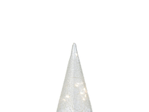 Kunstboom Laumol wit glas met slanke vorm en subtiele lichtjes, 27 cm hoog