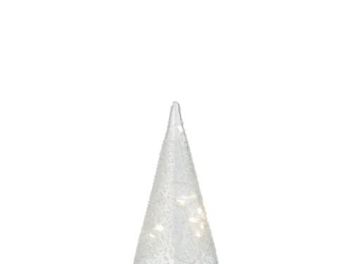 Kunstboom Laumol wit glas met slanke vorm en subtiele lichtjes, 27 cm hoog