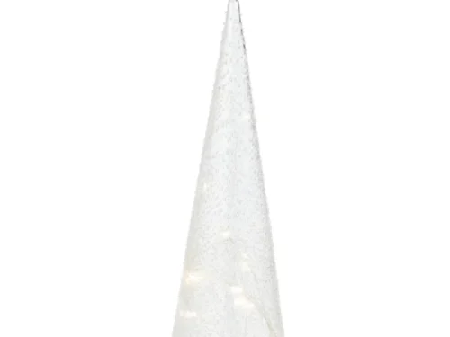 Kunstboom Sasol wit glas met slank silhouet en subtiele lichtjes op witte voet, H38,5 cm