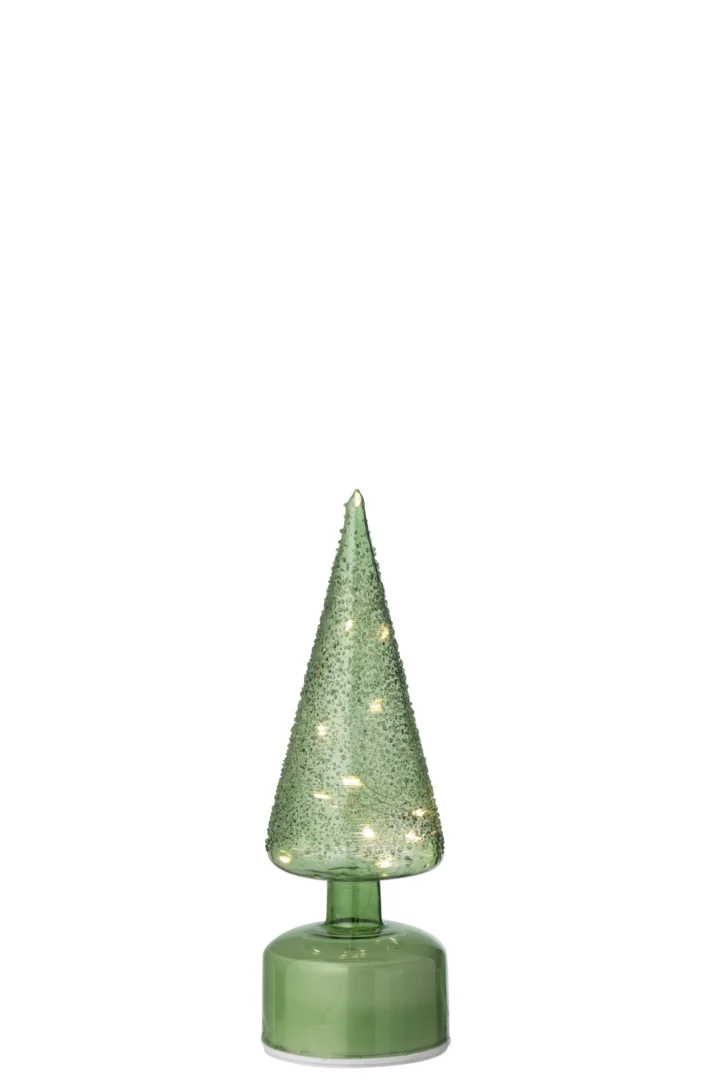 Kunstboom Skustang glas groen met LED-verlichting, slank en compact voor vensterbank of dressoir