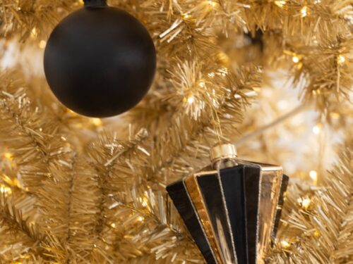 Opbergdoos Puvak Glas Goud, diamantgestreept design in goud en zwart met luxe decoratieve uitstraling