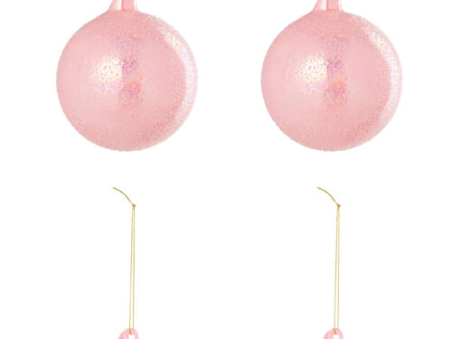 Opbergdoos Pernun Glas Roze: set van 4 lichtroze glazen kerstballen met gouden ophangkoord