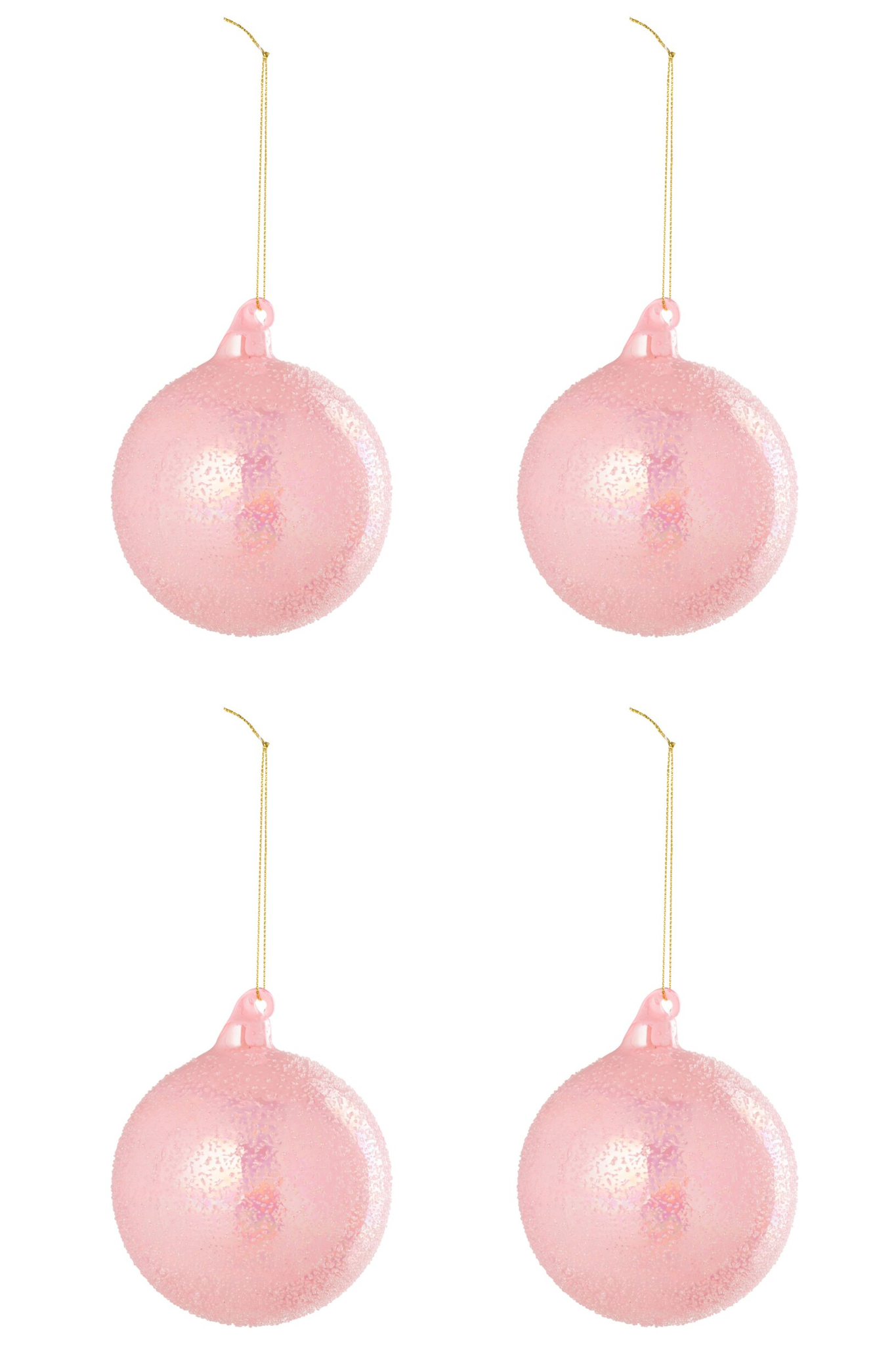 Opbergdoos Pernun Glas Roze: set van 4 lichtroze glazen kerstballen met gouden ophangkoord
