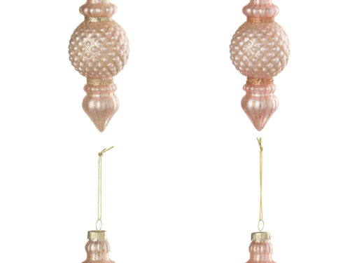 Preemmil glazen kerstballen in roze, set van 4, met goudkleurige details en elegant slank design