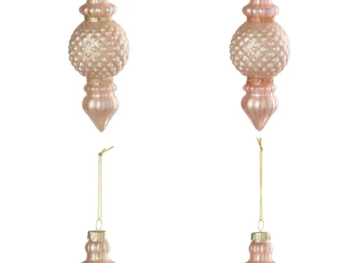 Preemmil glazen kerstballen in roze, set van 4, met goudkleurige details en elegant slank design