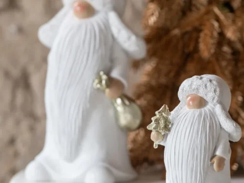 Kunstboom Caaldona polyresin wit set van 2, compacte winterdecoratie met goudkleurige details