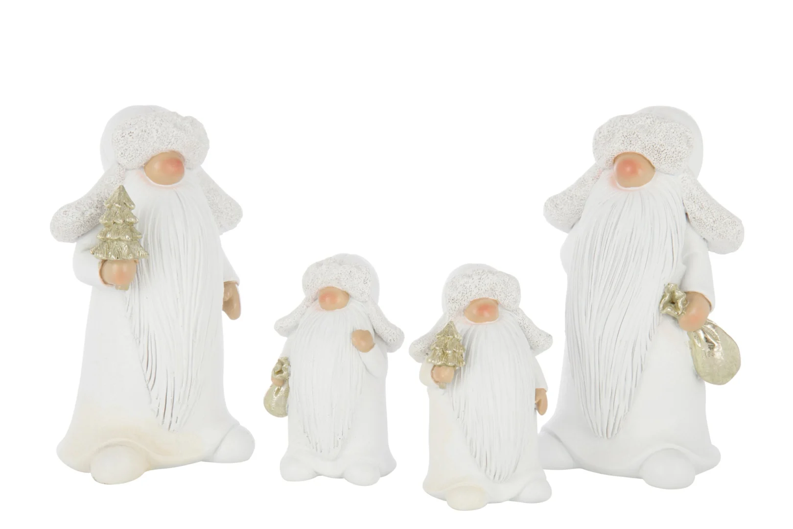 Kunstboom Raurras polyresin wit, set van 2, decoratieve kerstfiguren met gouden boom en zakje