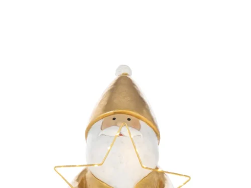 Gouden decoratiefiguur Heisa met ster en warm licht, polyresin en metaal, 46 cm hoog