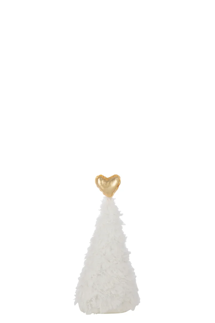 Witte Kerstboom Vaunty polyester H36 cm met goudhart, compacte decoratie voor winterse sfeer
