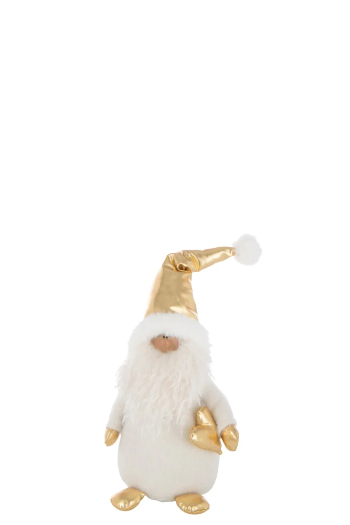 Decoratiefiguur Klaarmond wit met gouden muts en hart, 33 cm, feestelijke winterdecoratie van polyester