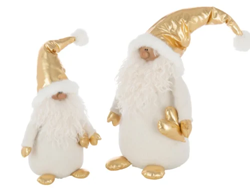 Decoratiefiguur Prosun kerstman wit-goud polyester met hartdetail, 48 cm hoog