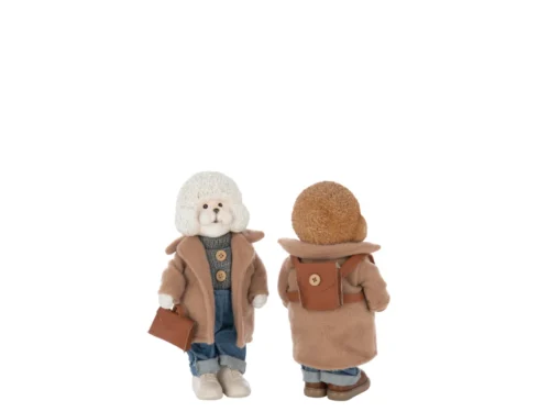 Tas Bath polyresin meerkleurig set van 2 poedels met jas en tas, speels decoratief woonaccessoire