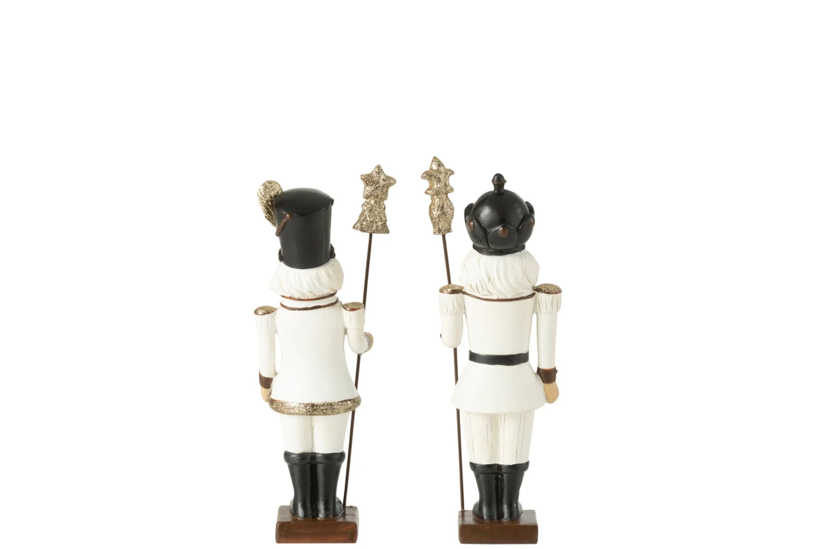 Set van 2 meerkleurige polyresin notenkrakers met goudkleurige details en winterse decoratie