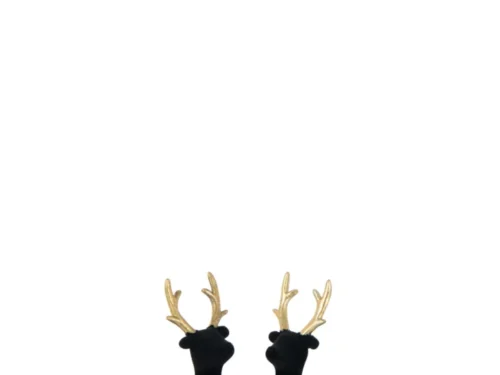 Silves decoratiefiguren set van 2 rendieren zwart polyresin met gouden gewei, H15,5 cm