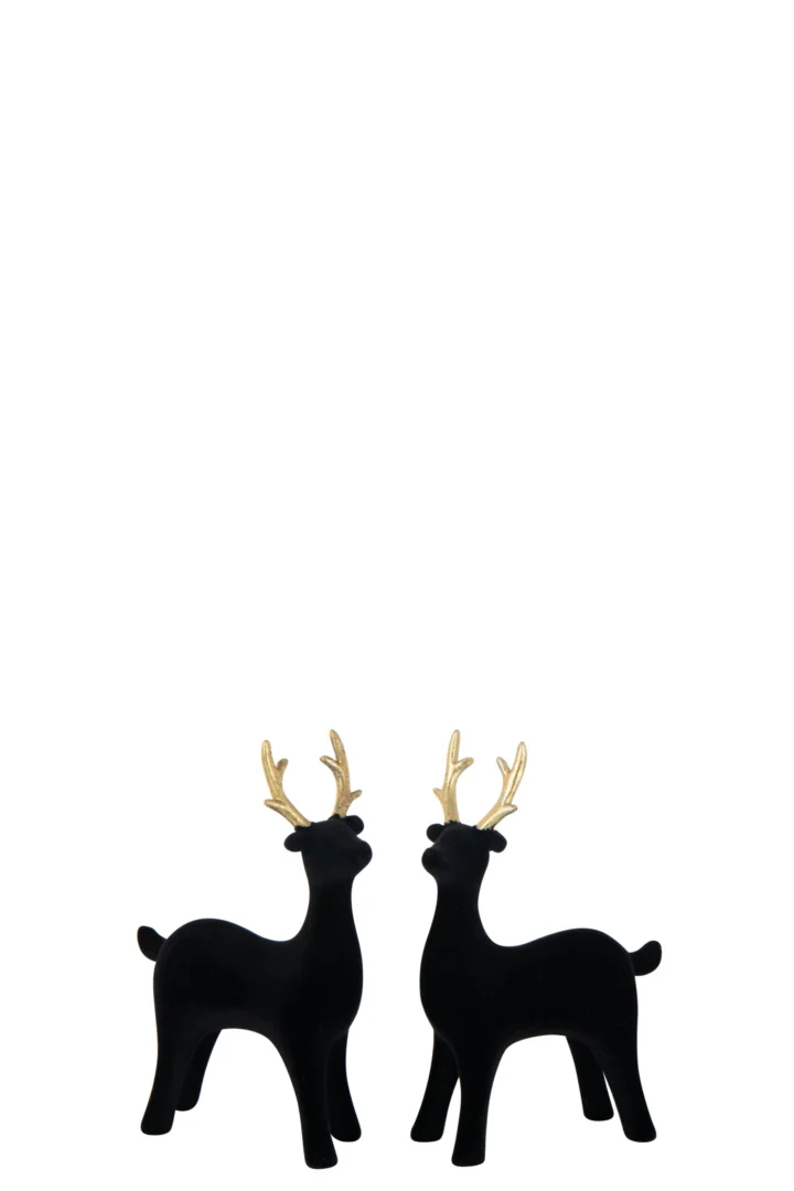 Silves decoratiefiguren set van 2 rendieren zwart polyresin met gouden gewei, H15,5 cm