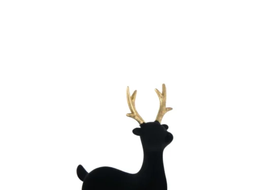 Decoratiefiguur Miessond rendier zwart polyresin met gouden gewei, H21,5 cm, winterse woondecoratie