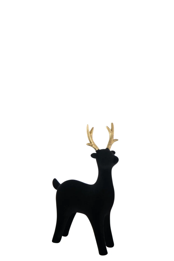 Decoratiefiguur Miessond rendier zwart polyresin met gouden gewei, H21,5 cm, winterse woondecoratie