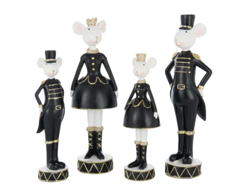 Decoratie Lasona polyresin set van 2: vier muzikantenmuizen in zwart met goud en witte details