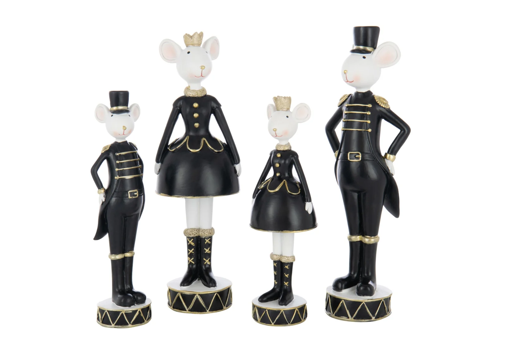 Decoratie Lasona polyresin set van 2: vier muzikantenmuizen in zwart met goud en witte details
