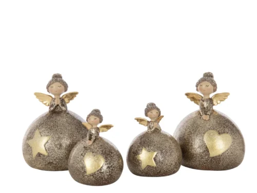 Basel woonaccessoire set van 2 polyresin engelen en sterren in meerkleurige goudbruine decoratie