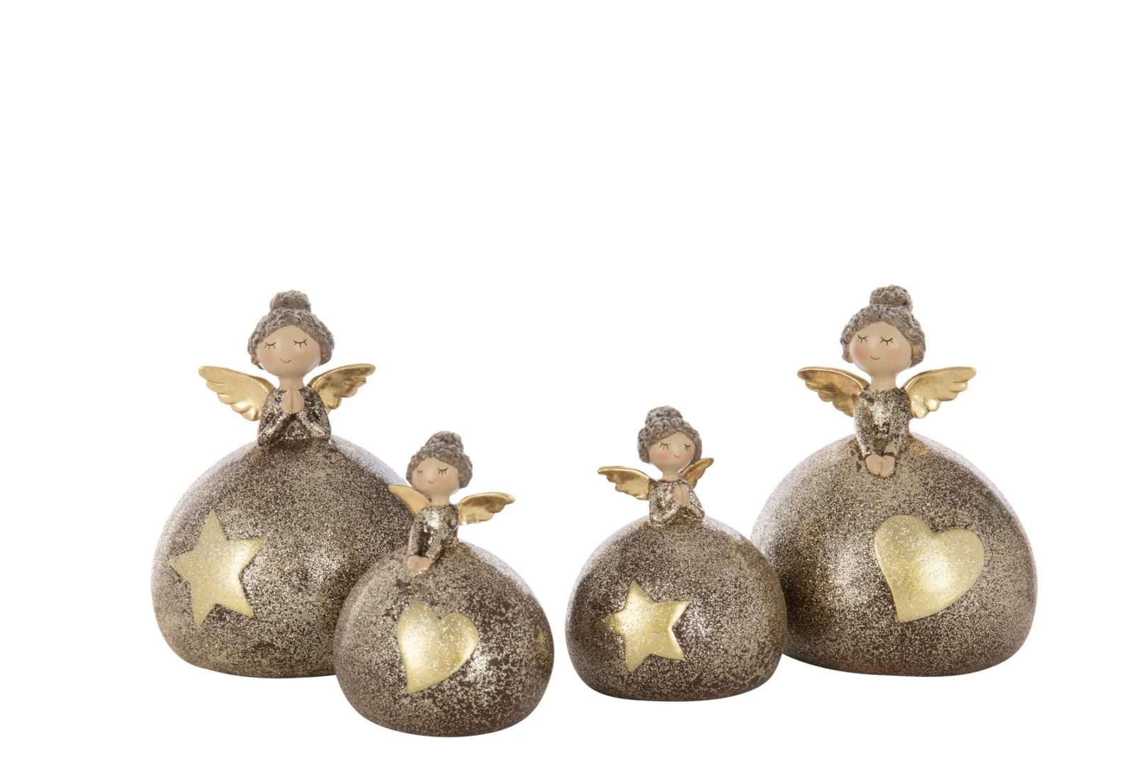 Basel woonaccessoire set van 2 polyresin engelen en sterren in meerkleurige goudbruine decoratie