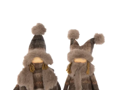 Decoratie Kandon set van 2 winterbeeldjes met bontlook en gouden hart, meerkleurig woonaccessoire