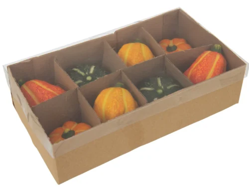 Opbergdoos Grauntino klei, meerkleurig, met 8 decoratieve pompoenen in vakverdeling