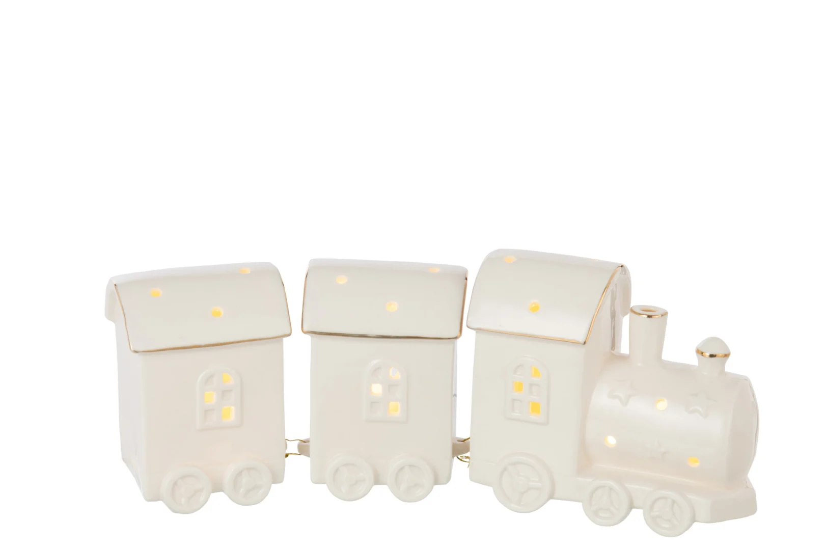 Woonaccessoire Stosy Klei Wit: wit keramisch huisje met zachte verlichting en gouden details