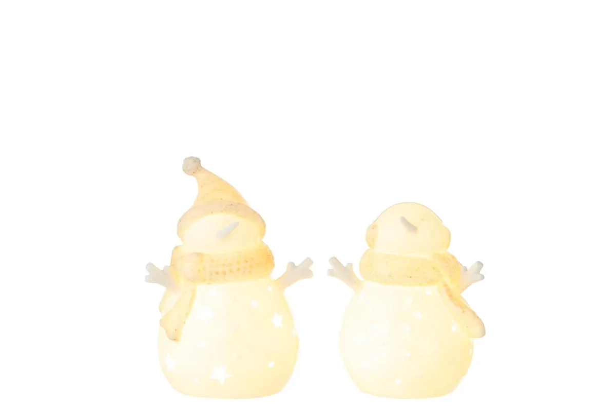 Set van 2 Goskine decoratiefiguren van wit klei met glanzende winterse afwerking en sterrenpatroon