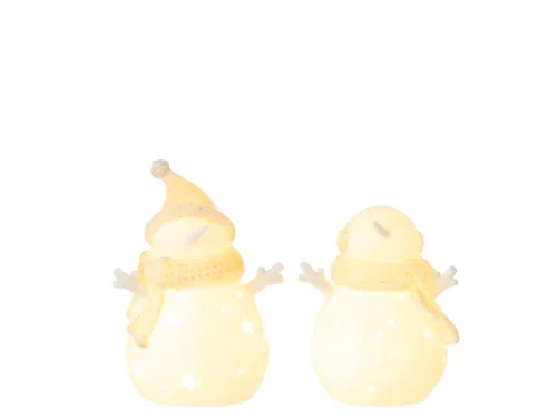 Set van 2 Goskine decoratiefiguren van wit klei met glanzende winterse afwerking en sterrenpatroon