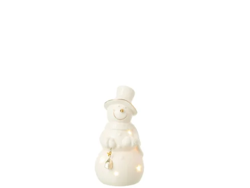 Bariloche beige porseleinen sneeuwman met LED-verlichting en warme winterse uitstraling