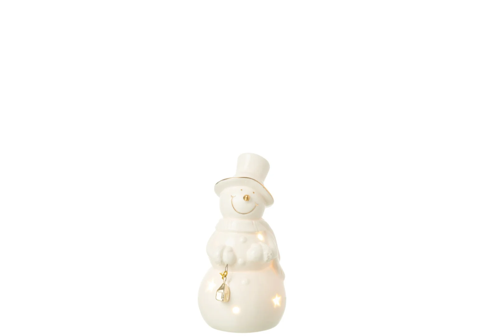 Bariloche beige porseleinen sneeuwman met LED-verlichting en warme winterse uitstraling