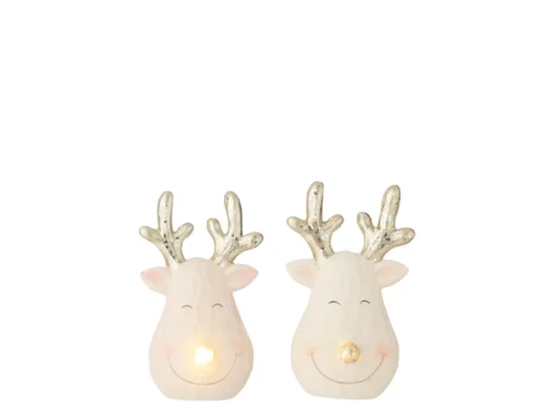 Decoratiefiguur Skestaro klei rendier set van 2 met glanzende gewei-details en warme kerstverlichting