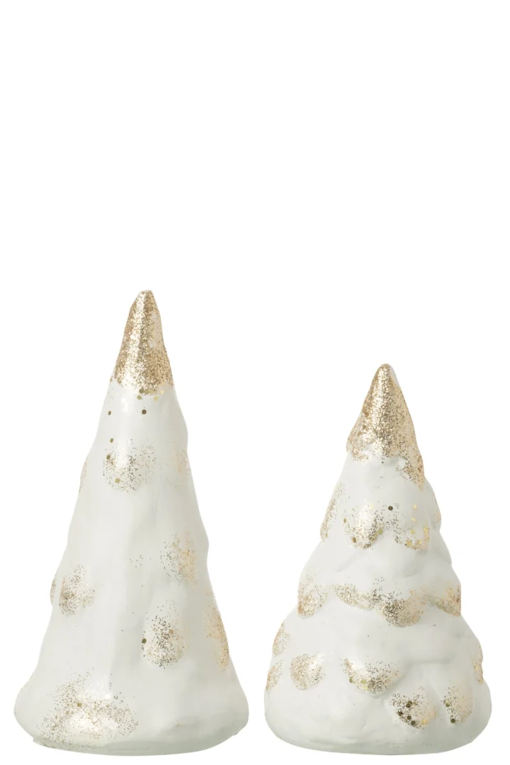 Decoratie Kantir Klei Beige set van 2 decoratiebomen met goudaccenten en minimalistische winterlook