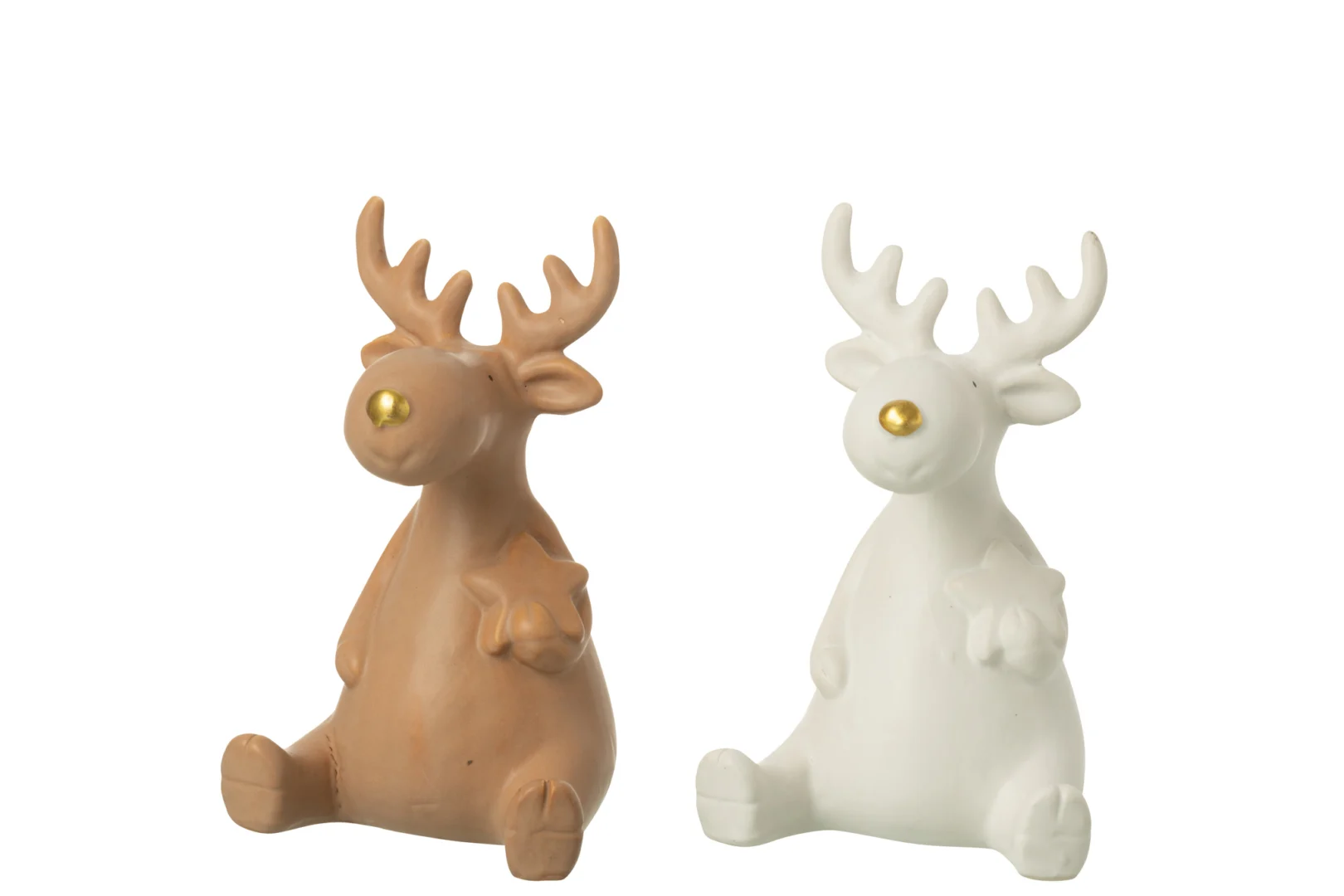 Decoratiefiguur Faunsello Porselein Wit H17 cm - Set van 2 - Afbeelding 2