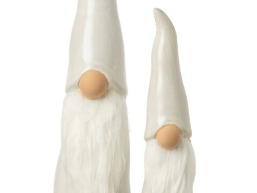 Boskesta porselein grijze kabouter decoratiefiguur met puntmuts, slanke vorm en winterse uitstraling, H40 cm