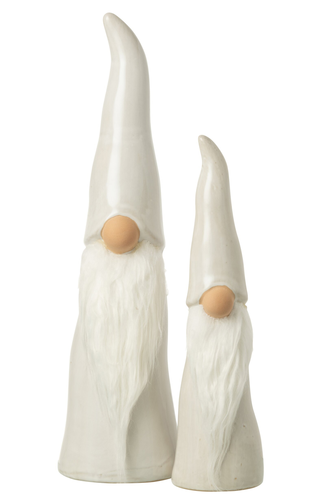 Boskesta porselein grijze kabouter decoratiefiguur met puntmuts, slanke vorm en winterse uitstraling, H40 cm