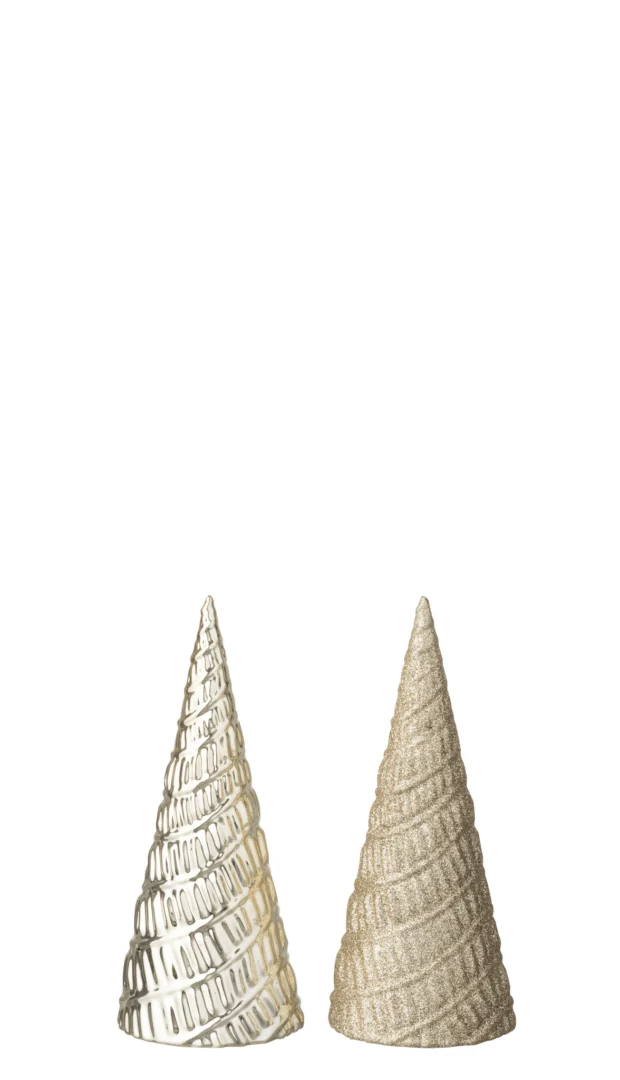 Kunstboom Rondas beige kunststof set van 2, winterse decoratie met compacte kegelvorm