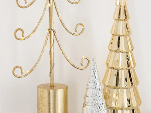 Flaussar kunststof zilveren kunstboom set van 2, 18 cm, compacte winterdecoratie met ster en glanzende afwerking