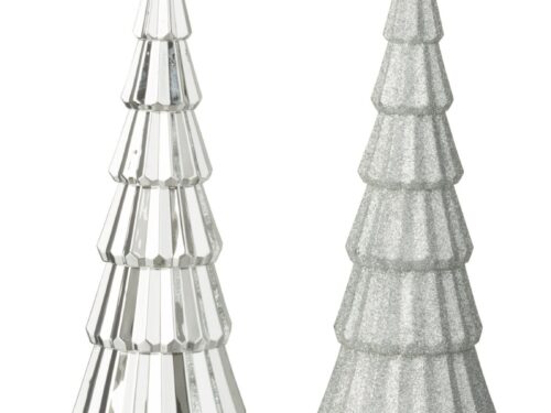Kunstboom Preirdak kunststof zilver met ster, set van 2, 38 cm hoog
