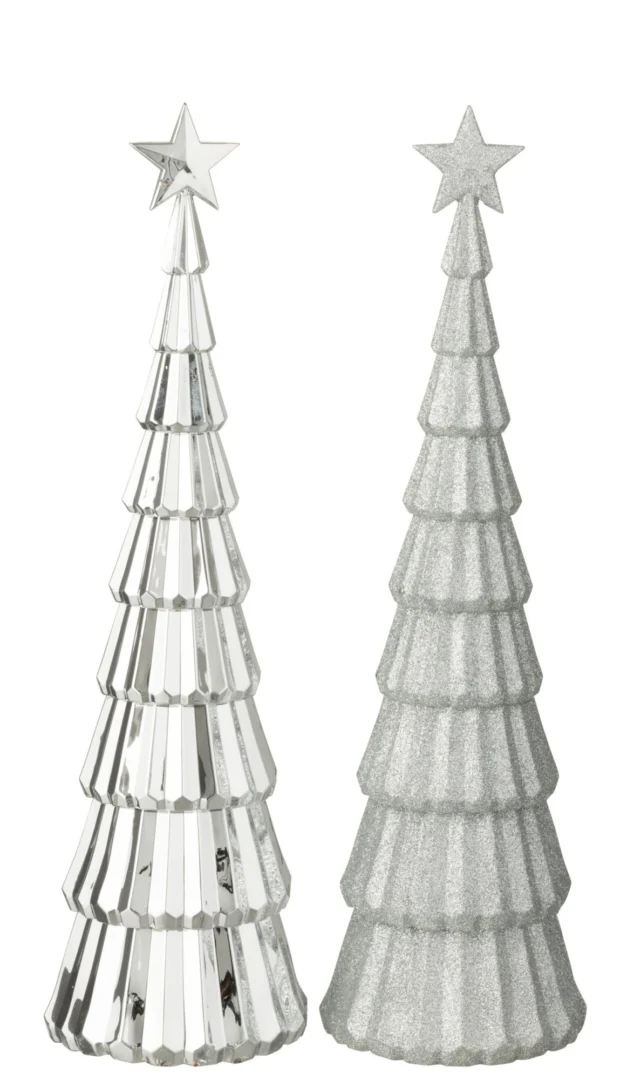 Kunstboom Preirdak kunststof zilver met ster, set van 2, 38 cm hoog