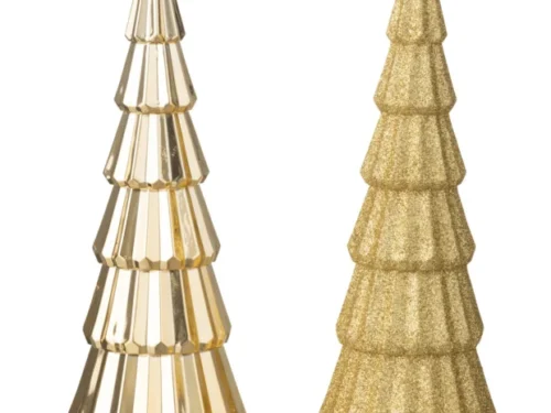 Prornund kunstboom set van 2 in goud, glanzend en glitterend kunststof, H38 cm decoratie met stertopper